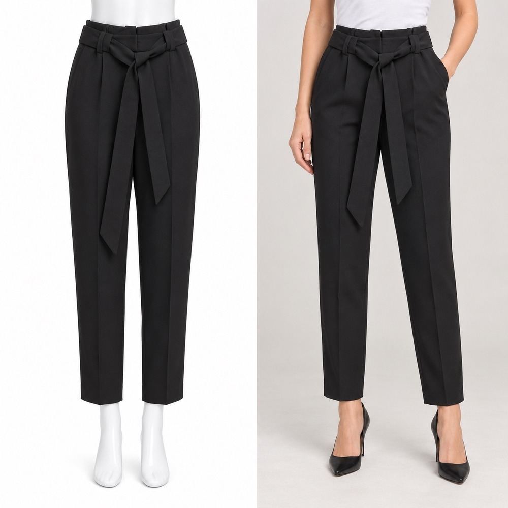 Express Trousers Womens 2R Black High Rise Ankle Tie Waist Paperbag Dress Pants
